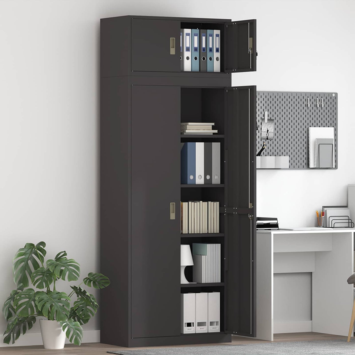 vidaXL Storage Cabinet 2 pcs Black 80 x 40 x 220 cm Steel Lockable