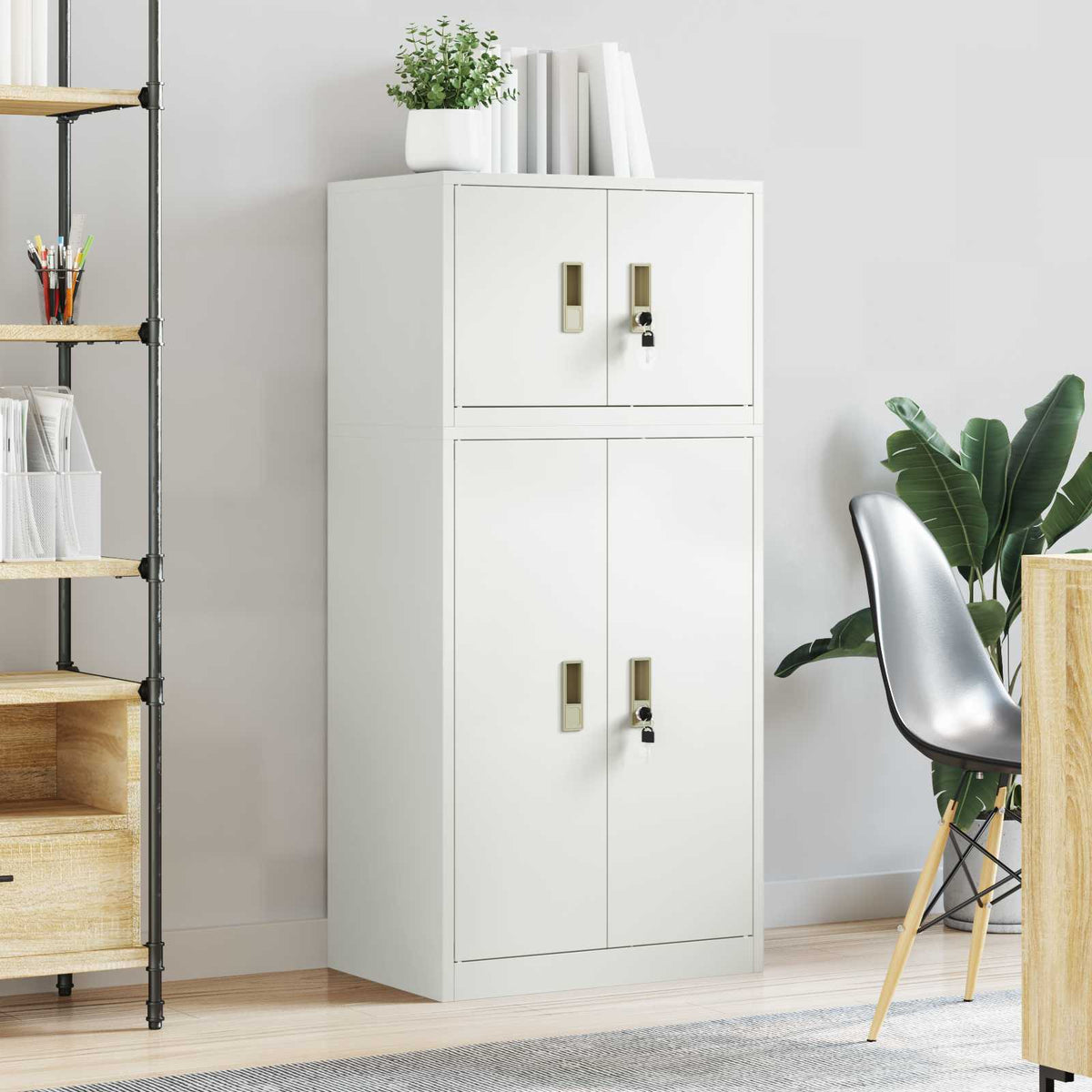 vidaXL Storage Cabinet 2 pcs White 60 x 40 x 130 cm Steel Lockable