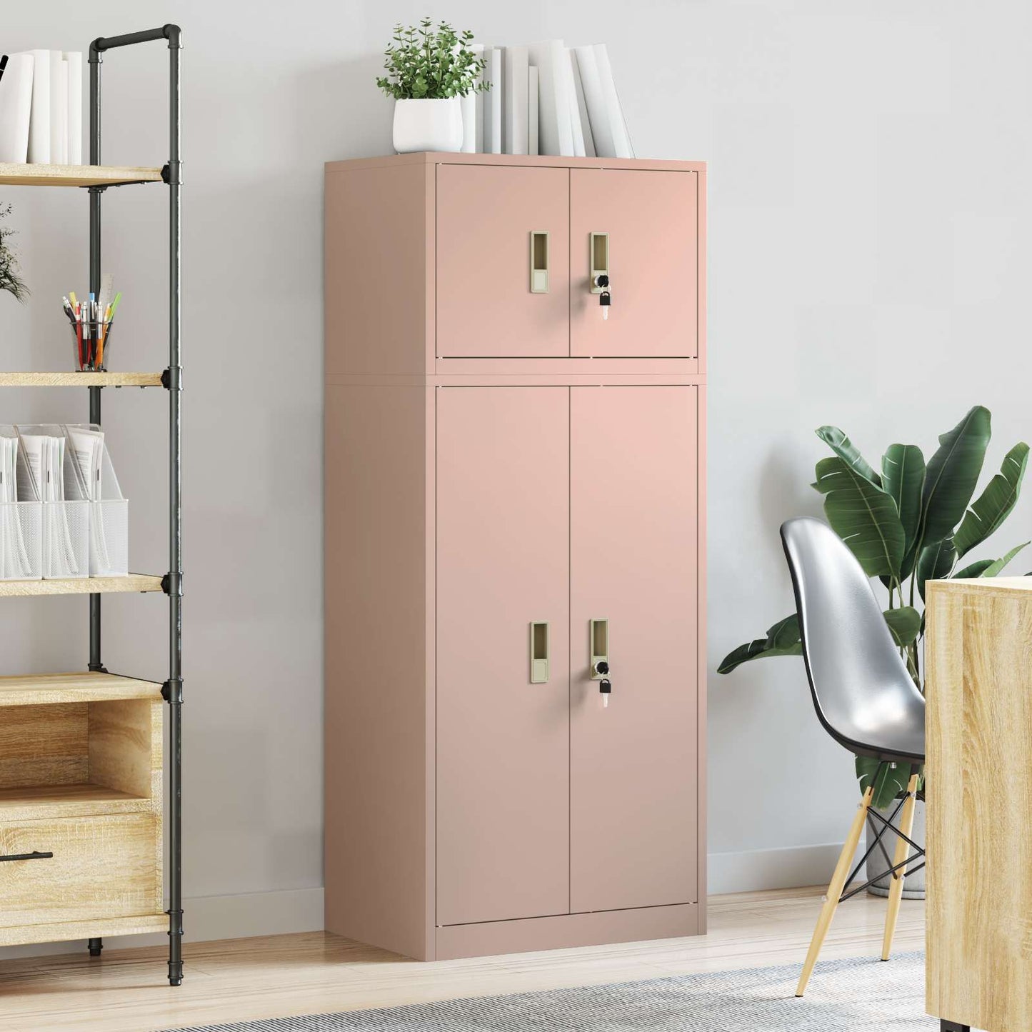 vidaXL Storage Cabinet 2 pcs Pink 60 x 40 x 145 cm Steel Lockable