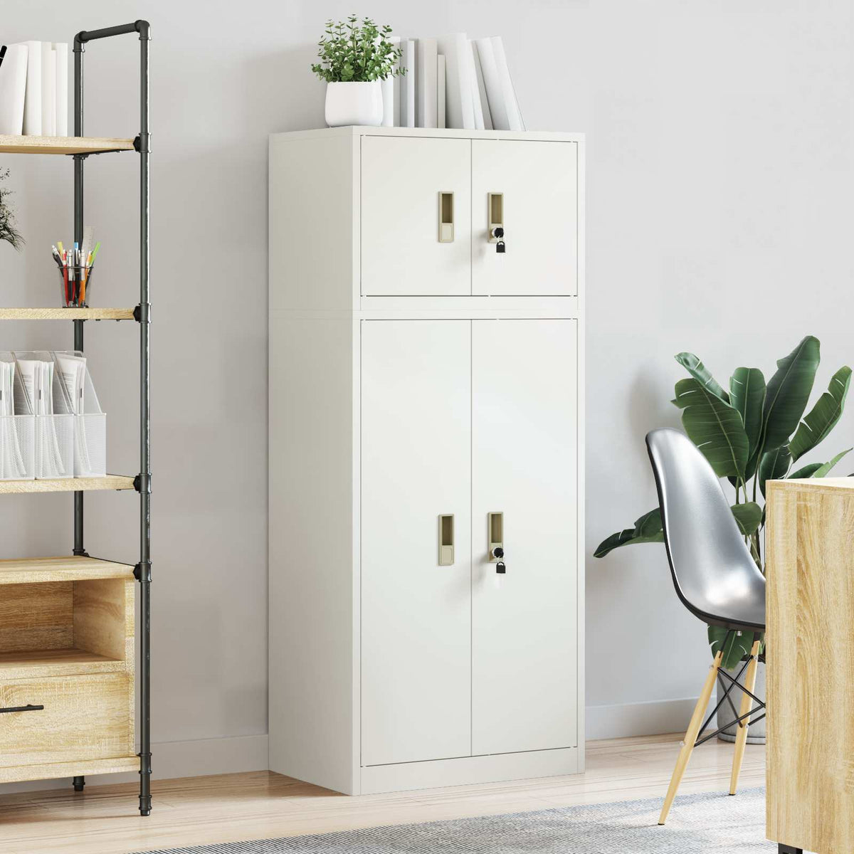 vidaXL Storage Cabinet 2 pcs White 60 x 40 x 145 cm Steel Lockable