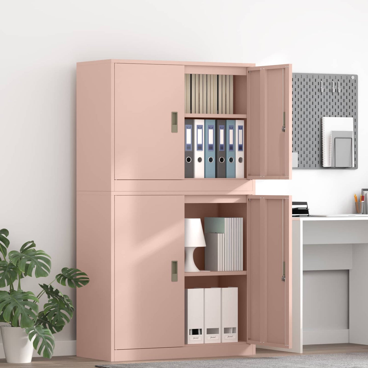 vidaXL Storage Cabinet 2 pcs Pink 90 x 40 x 160 cm Steel Lockable