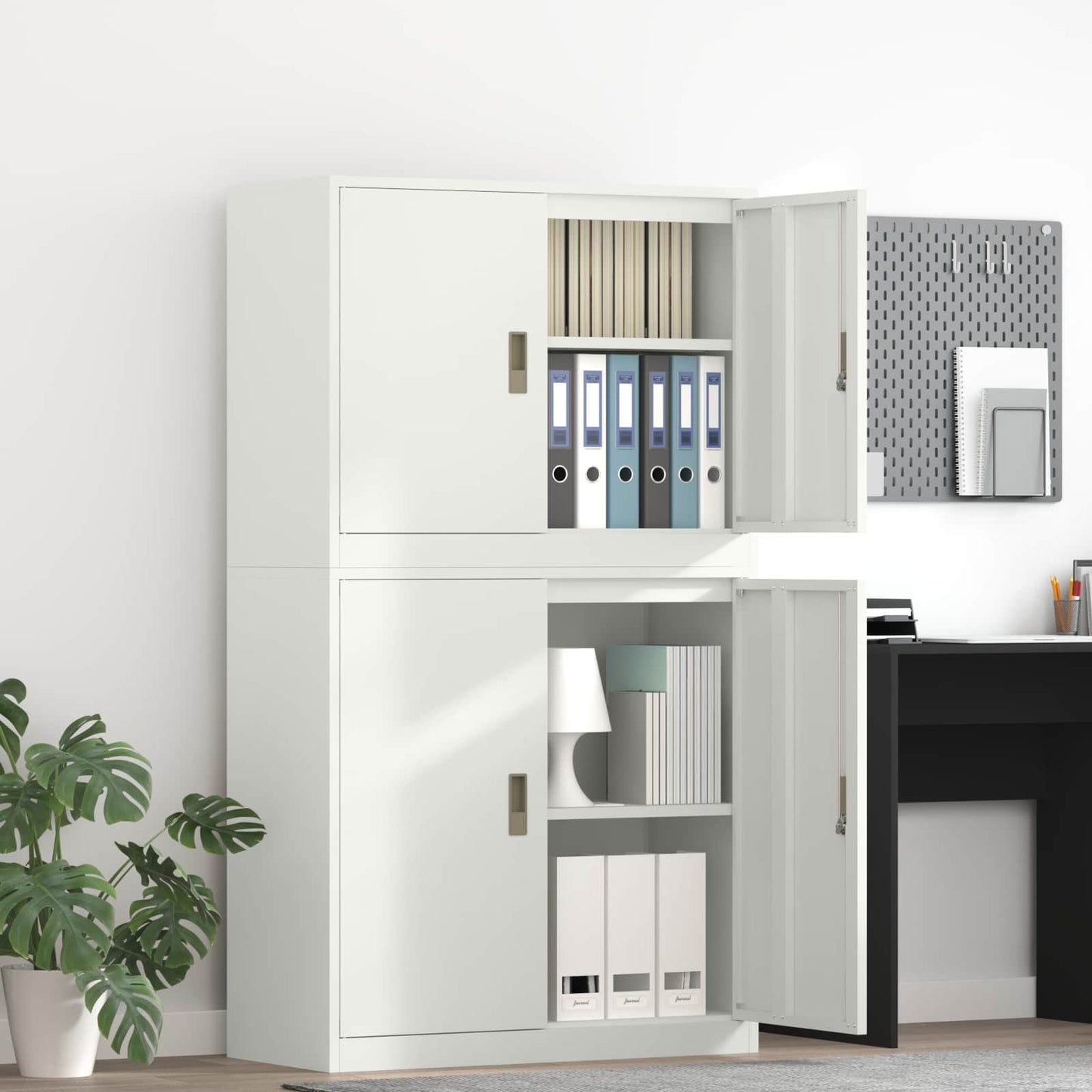 vidaXL Storage Cabinet 2 pcs White 90 x 40 x 160 cm Steel Lockable