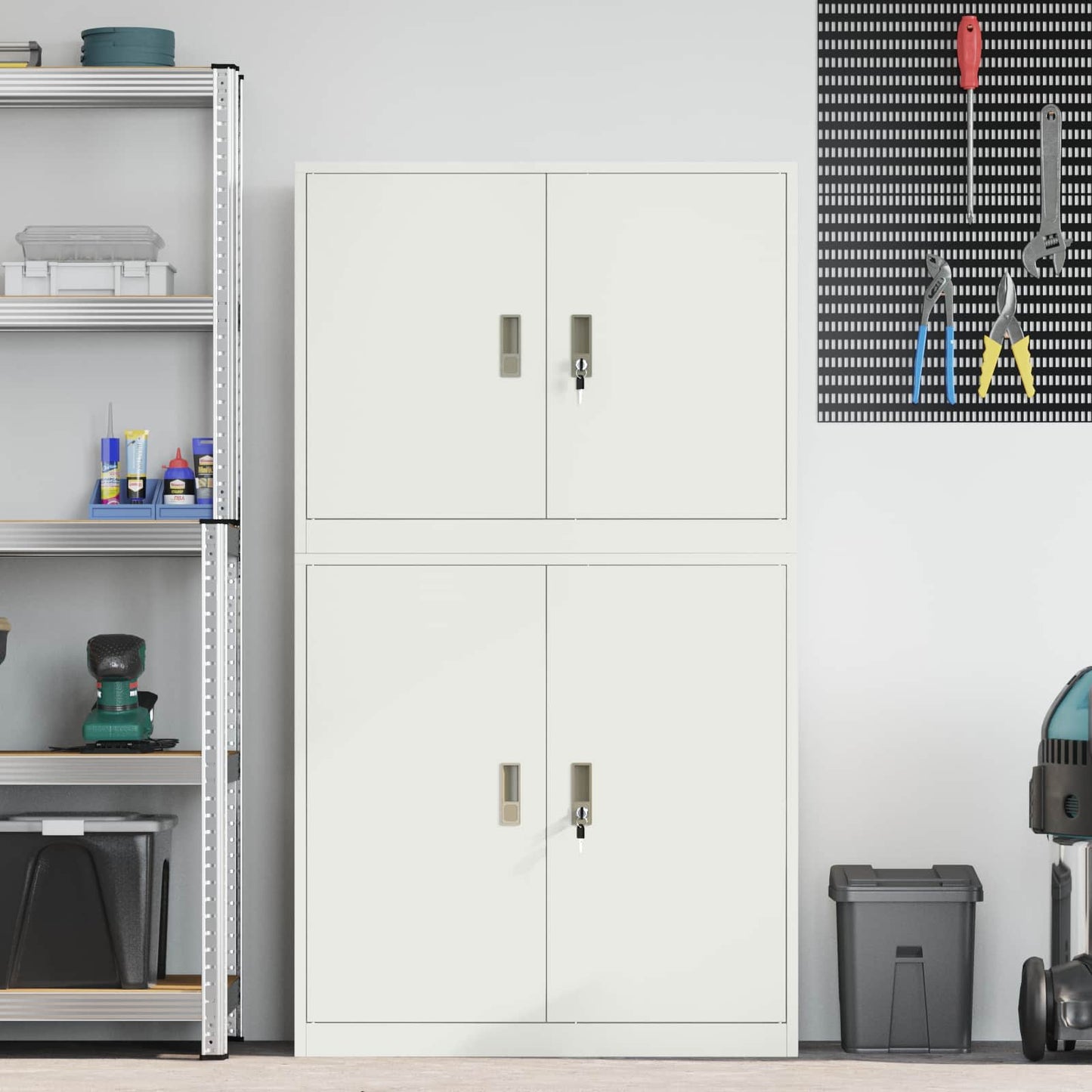 vidaXL Storage Cabinet 2 pcs White 90 x 40 x 160 cm Steel Lockable
