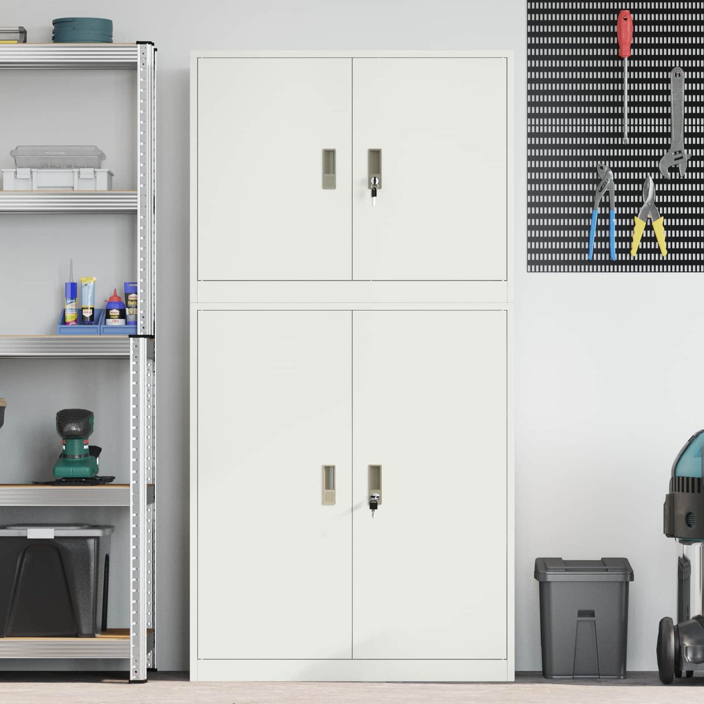 vidaXL Storage Cabinet 2 pcs White 90 x 40 x 175 cm Steel Lockable