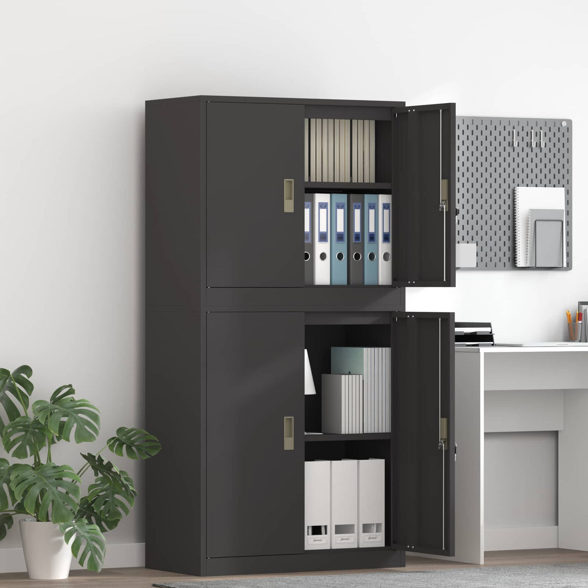 vidaXL Storage Cabinet 2 pcs Black 80 x 40 x 160 cm Steel Lockable
