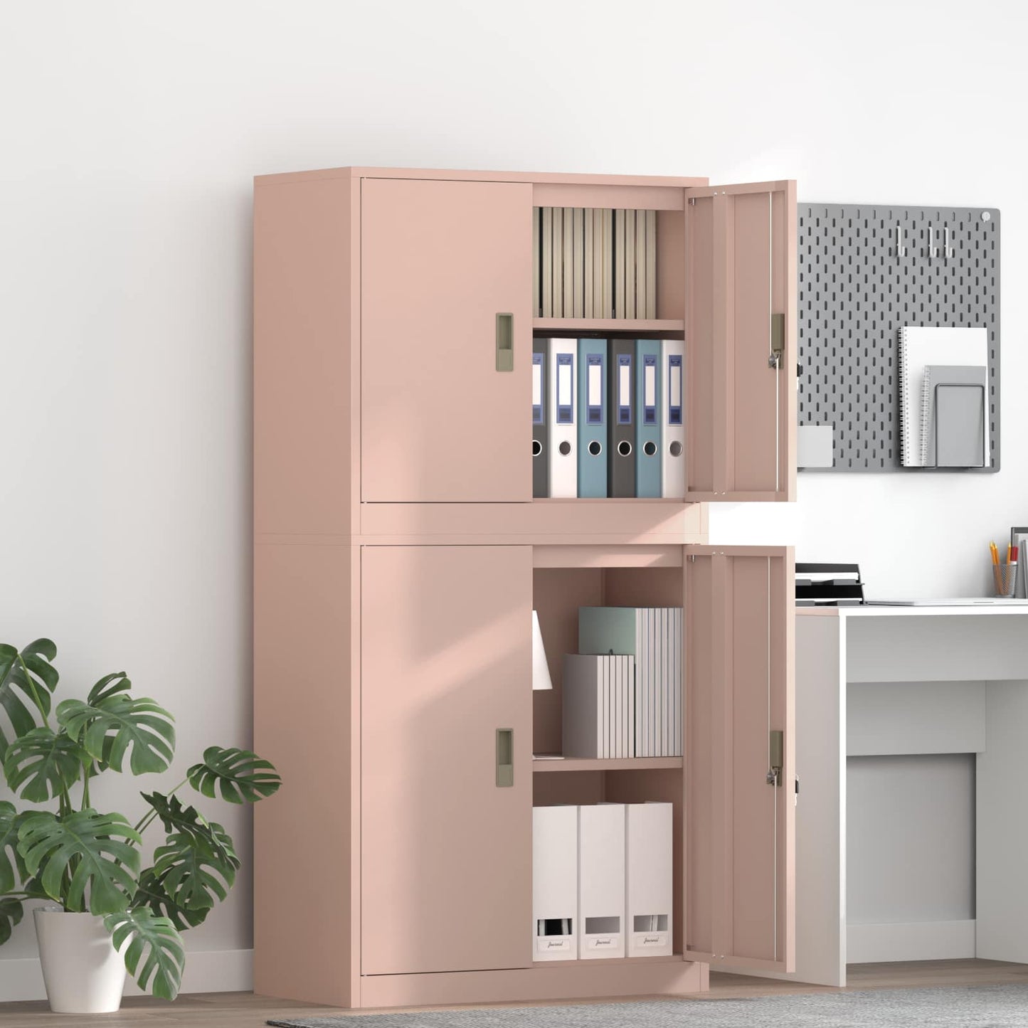 vidaXL Storage Cabinet 2 pcs Pink 80 x 40 x 160 cm Steel Lockable