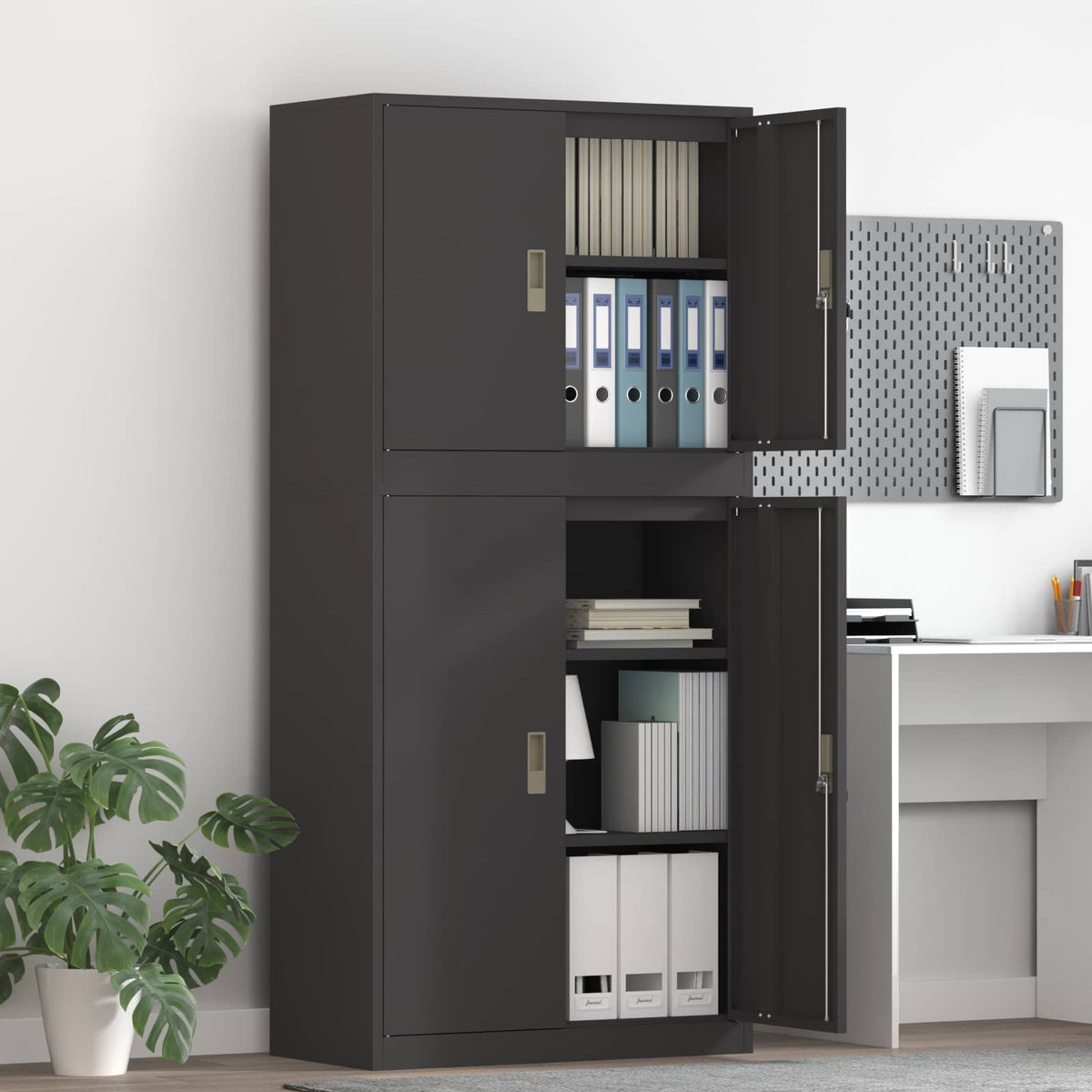vidaXL Storage Cabinet 2 pcs Black 80 x 40 x 175 cm Steel Lockable