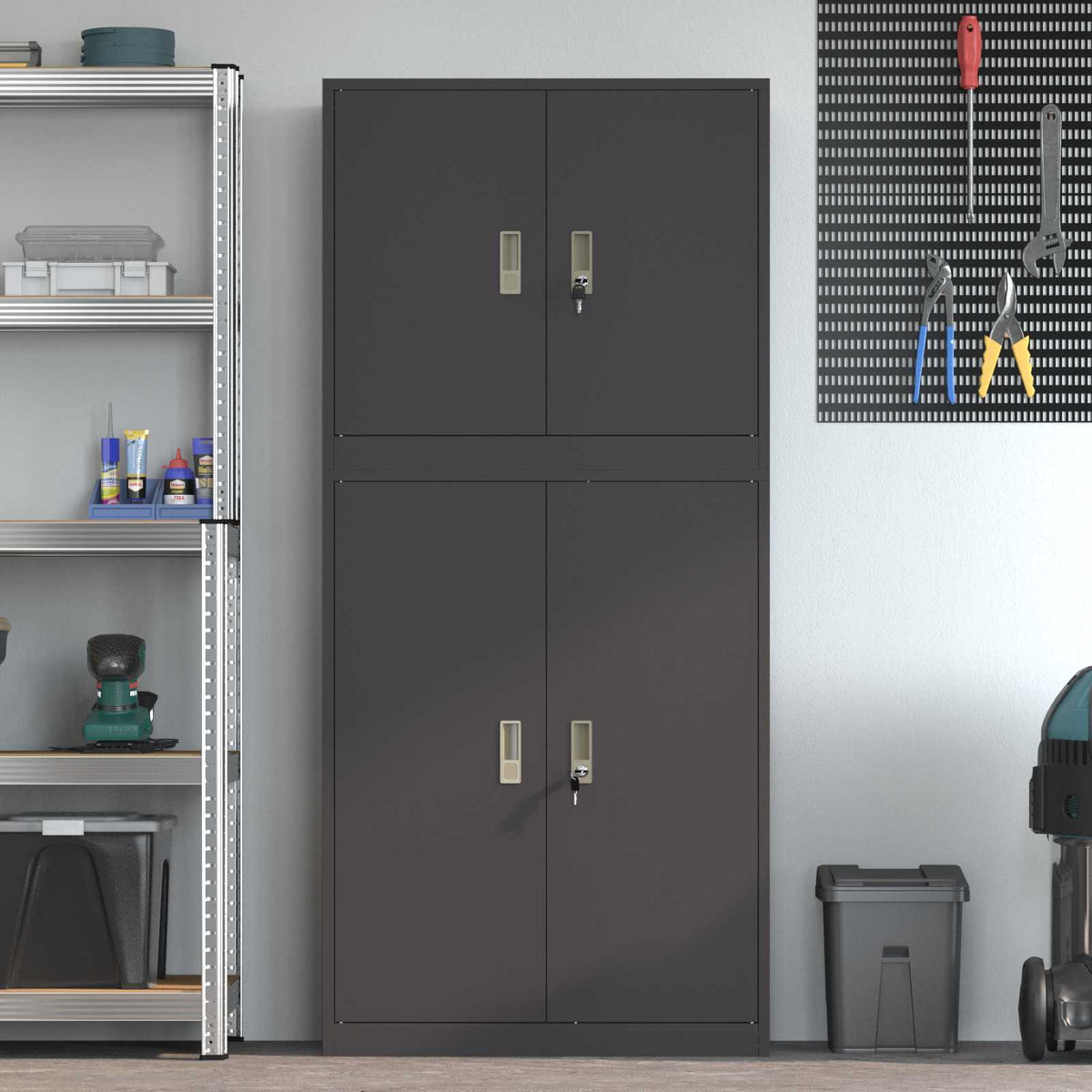 vidaXL Storage Cabinet 2 pcs Black 80 x 40 x 175 cm Steel Lockable