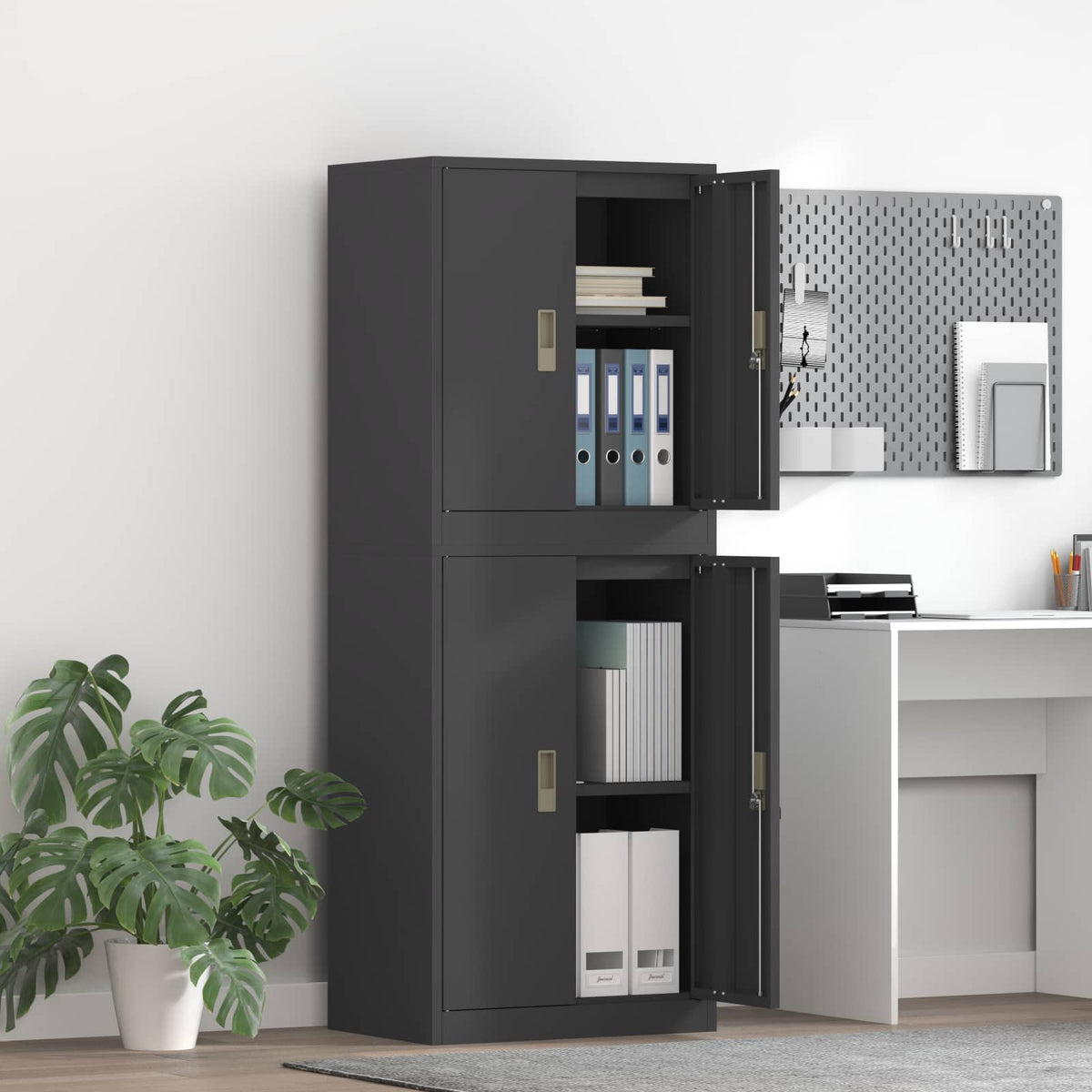 vidaXL Storage Cabinet 2 pcs Black 60 x 40 x 160 cm Steel Lockable