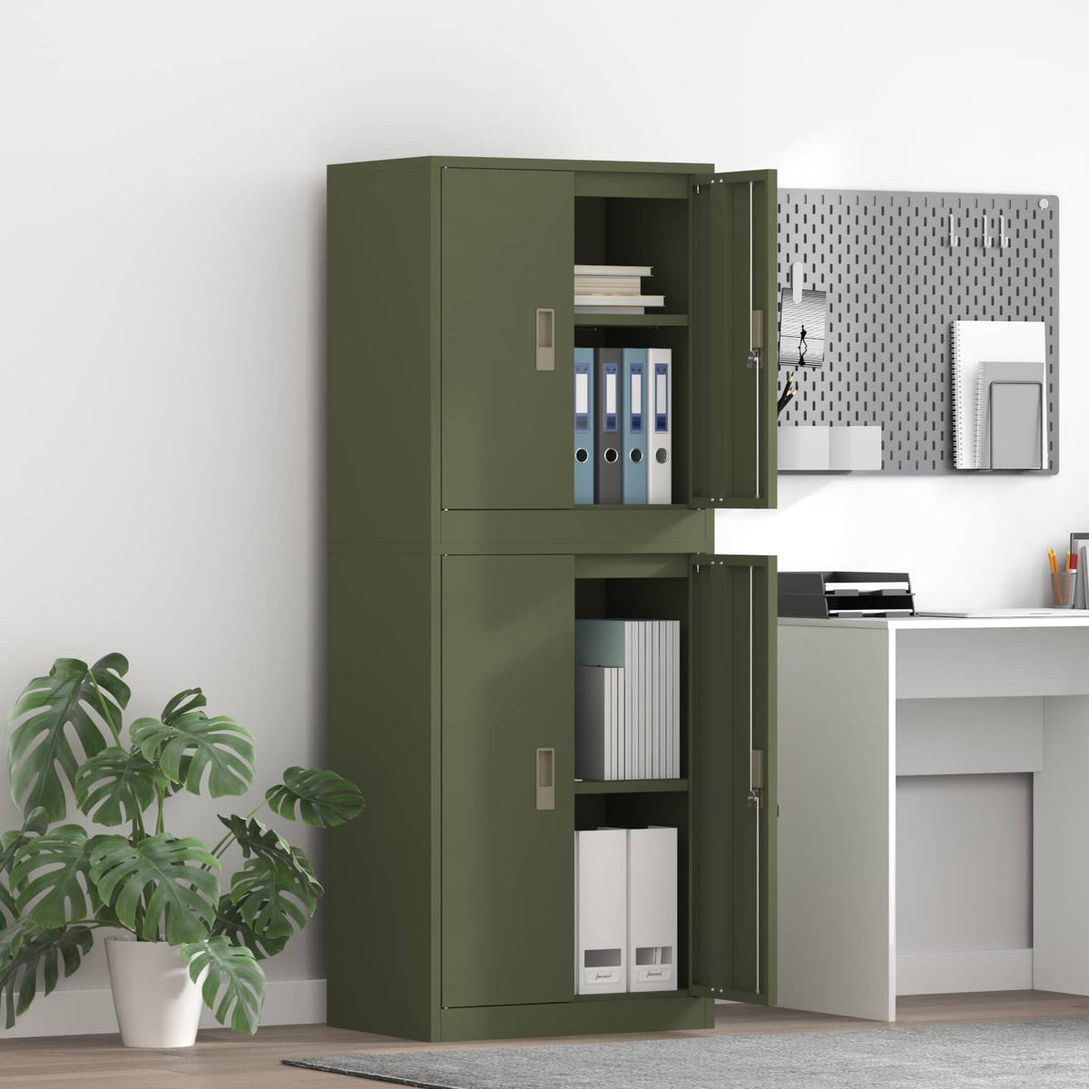 vidaXL Storage Cabinet 2 pcs Olive Green 60 x 40 x 160 cm Steel