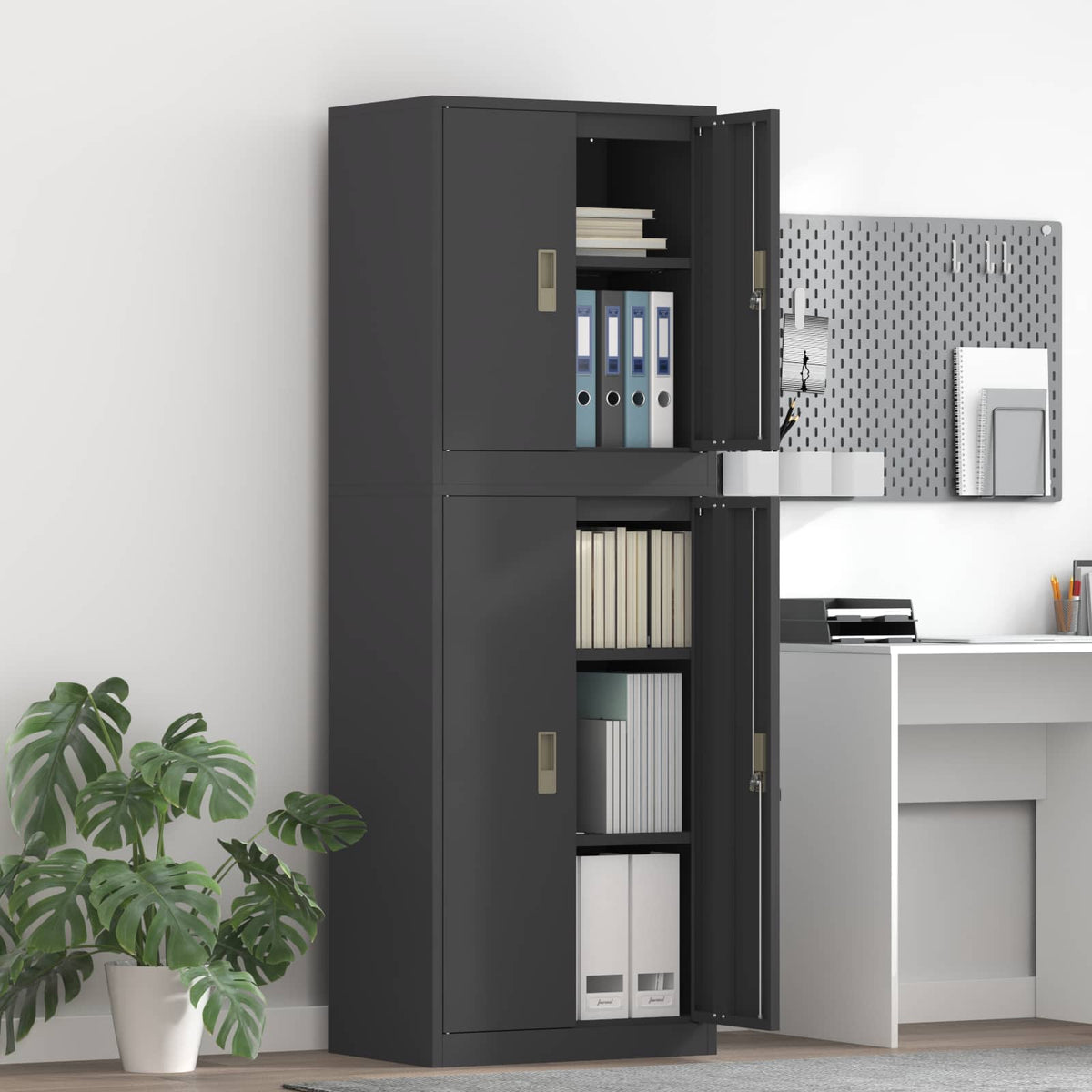 vidaXL Storage Cabinet 2 pcs Black 60 x 40 x 175 cm Steel Lockable