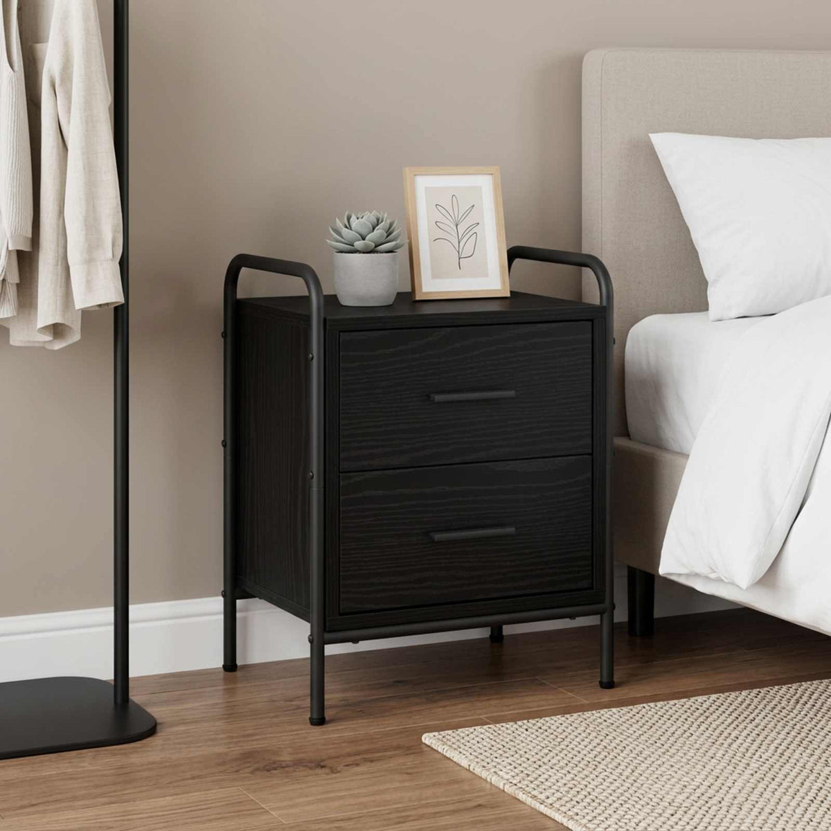 vidaXL Bedside Cabinet Black Oak 40 x 30 x 50 cm Engineered Wood