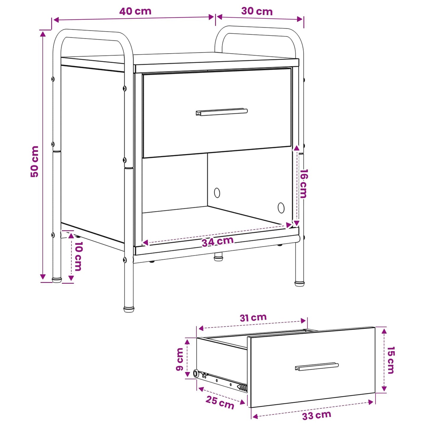 vidaXL Bedside Cabinet Grey Sonoma 40 x 30 x 50 cm Engineered Wood