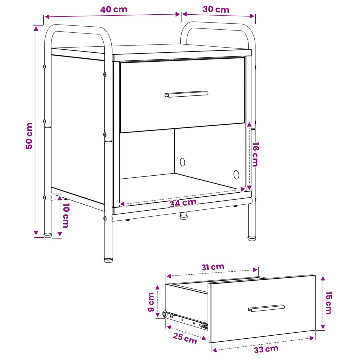 vidaXL Bedside Cabinet Artisan Oak 40 x 30 x 50 cm Engineered Wood