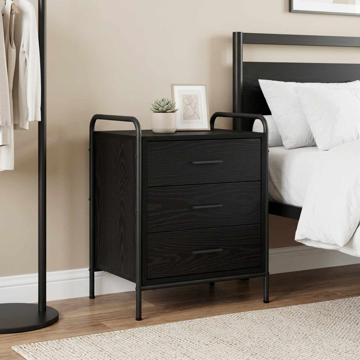 vidaXL Bedside Cabinet Black Oak 48 x 36.5 x 60 cm Engineered Wood