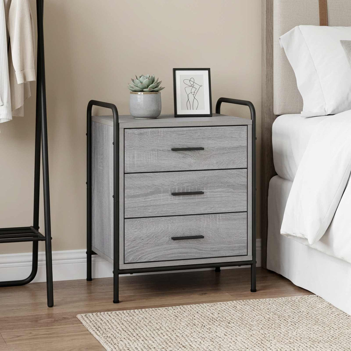 vidaXL Bedside Cabinet Grey Sonoma 48 x 36.5 x 60 cm Engineered Wood