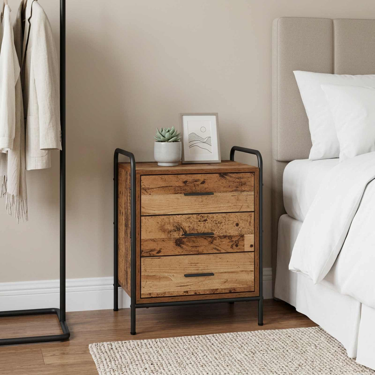 vidaXL Bedside Cabinet Old Wood 48 x 36.5 x 60 cm Engineered Wood
