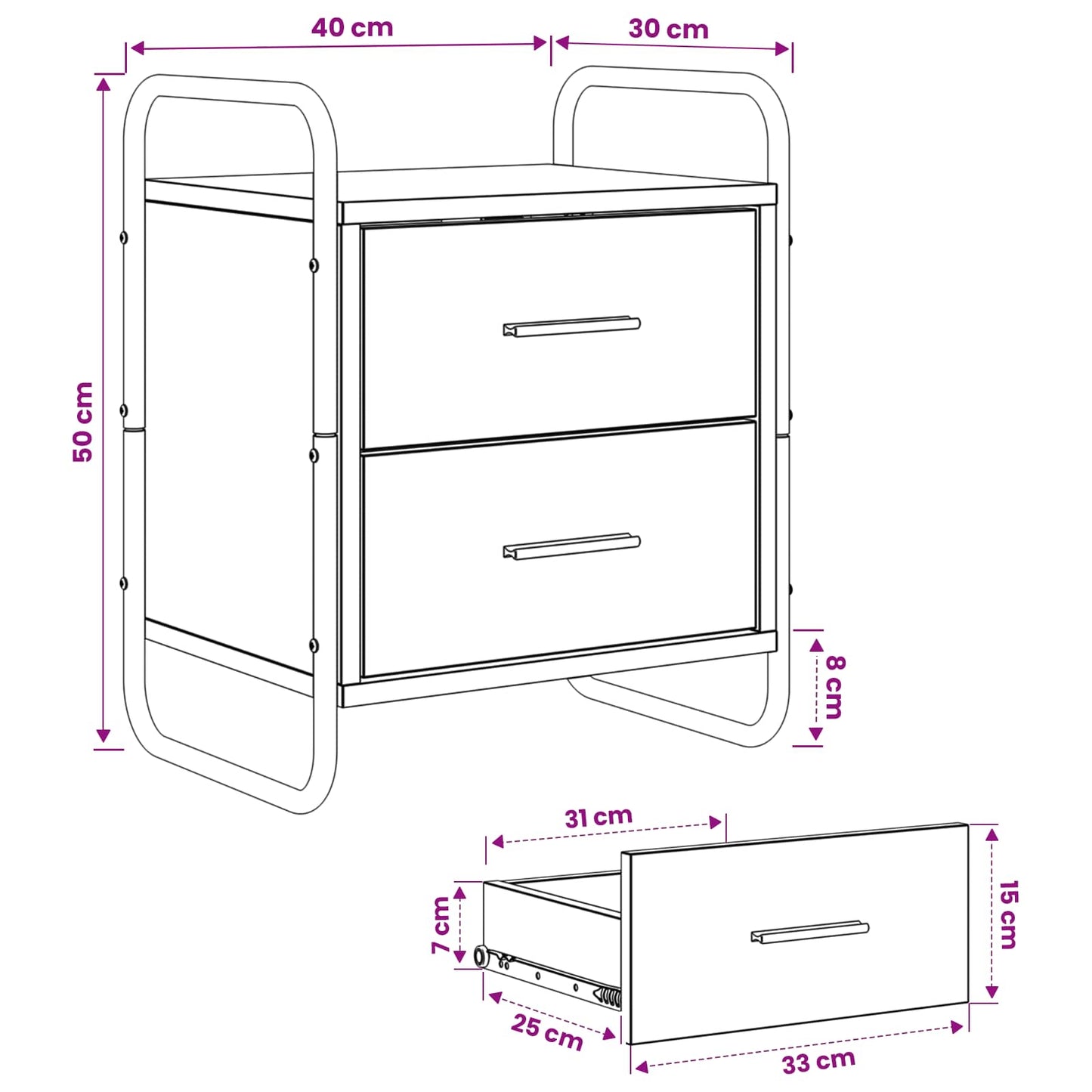 vidaXL Hanging Bedside Cabinet Grey Sonoma 40 x 30 x 50 cm