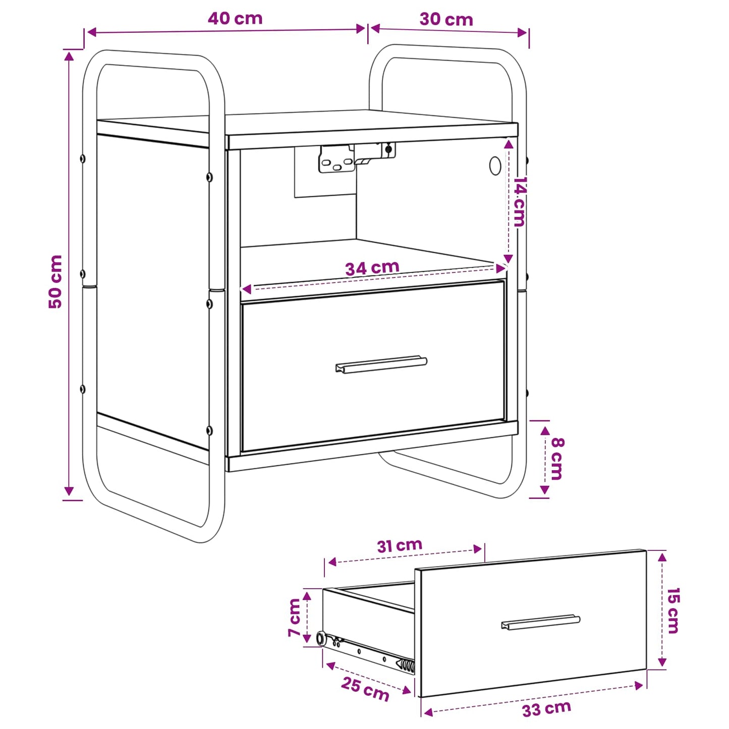 vidaXL Hanging Bedside Cabinet Black Oak 40 x 30 x 50 cm