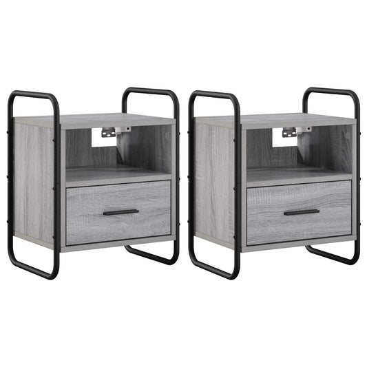vidaXL Hanging Bedside Cabinet 2 pcs Grey Sonoma 40 x 30 x 50 cm