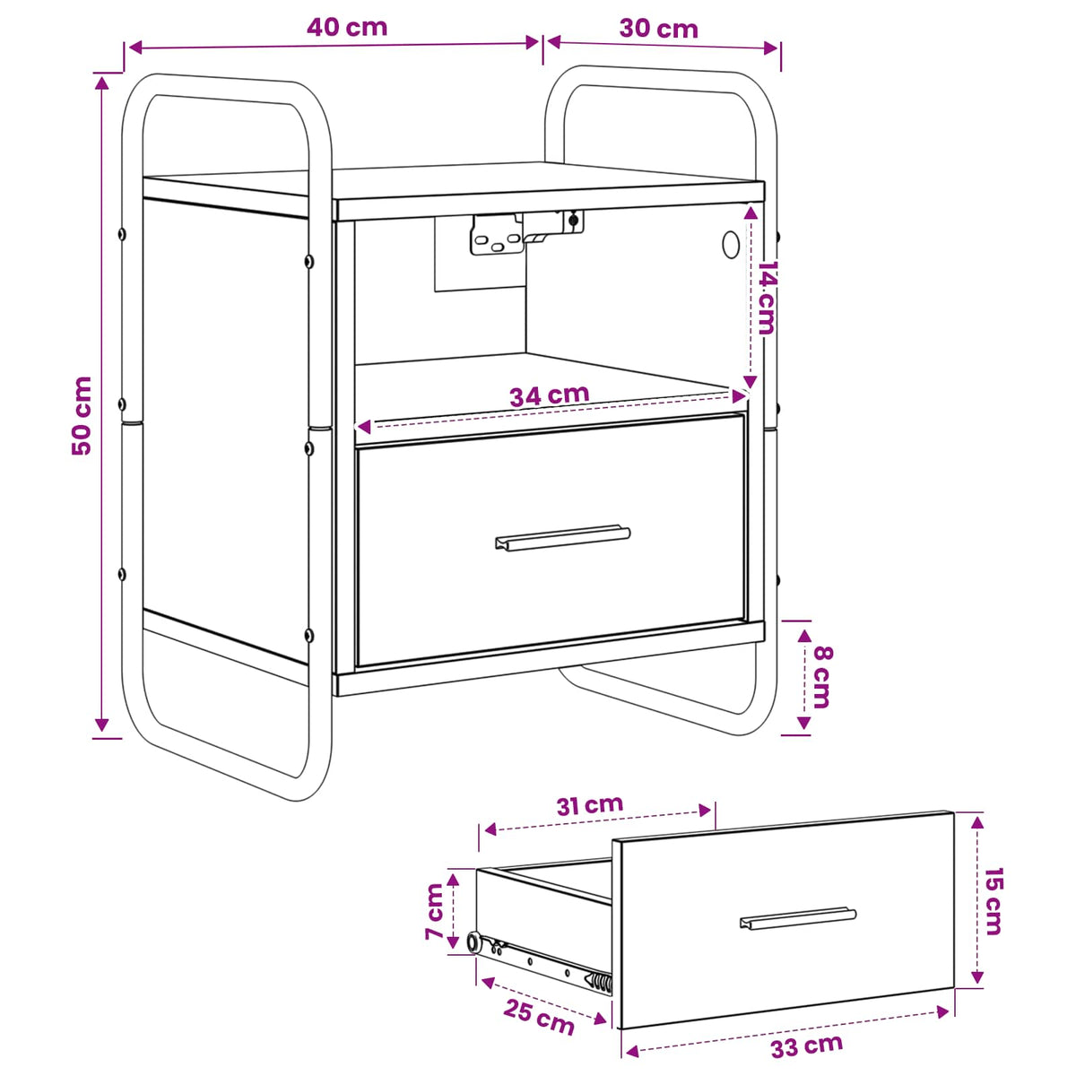 vidaXL Hanging Bedside Cabinet Old Wood 40 x 30 x 50 cm
