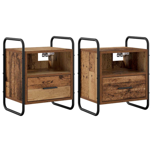 vidaXL Hanging Bedside Cabinet 2 pcs Old Wood 40 x 30 x 50 cm