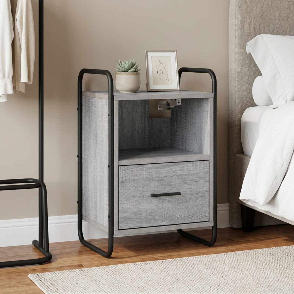 vidaXL Hanging Bedside Cabinet Grey Sonoma 40 x 30 x 60 cm