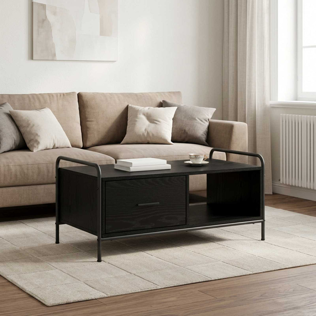 vidaXL Coffee Table Black Oak 90 x 49 x 41 cm Engineered Wood