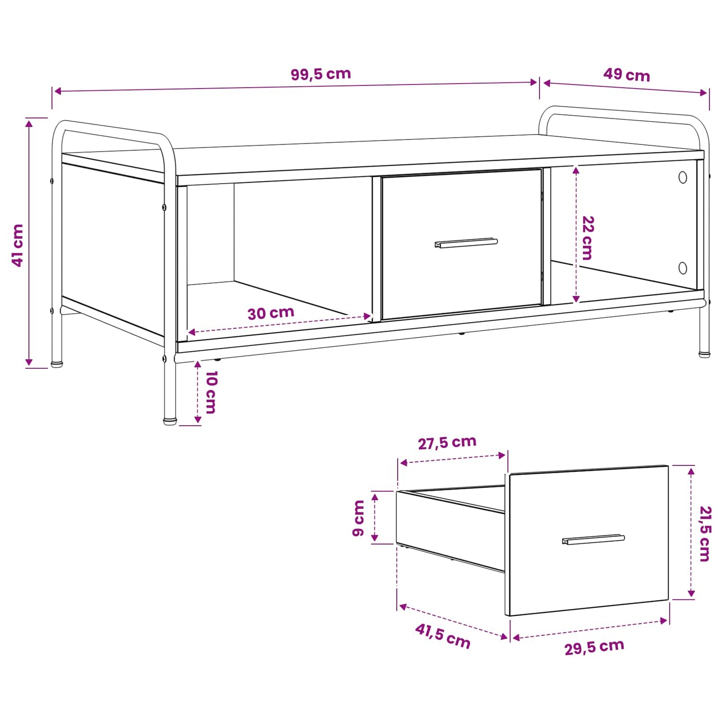 vidaXL Coffee Table Black Oak 99.5 x 49 x 41 cm Engineered Wood