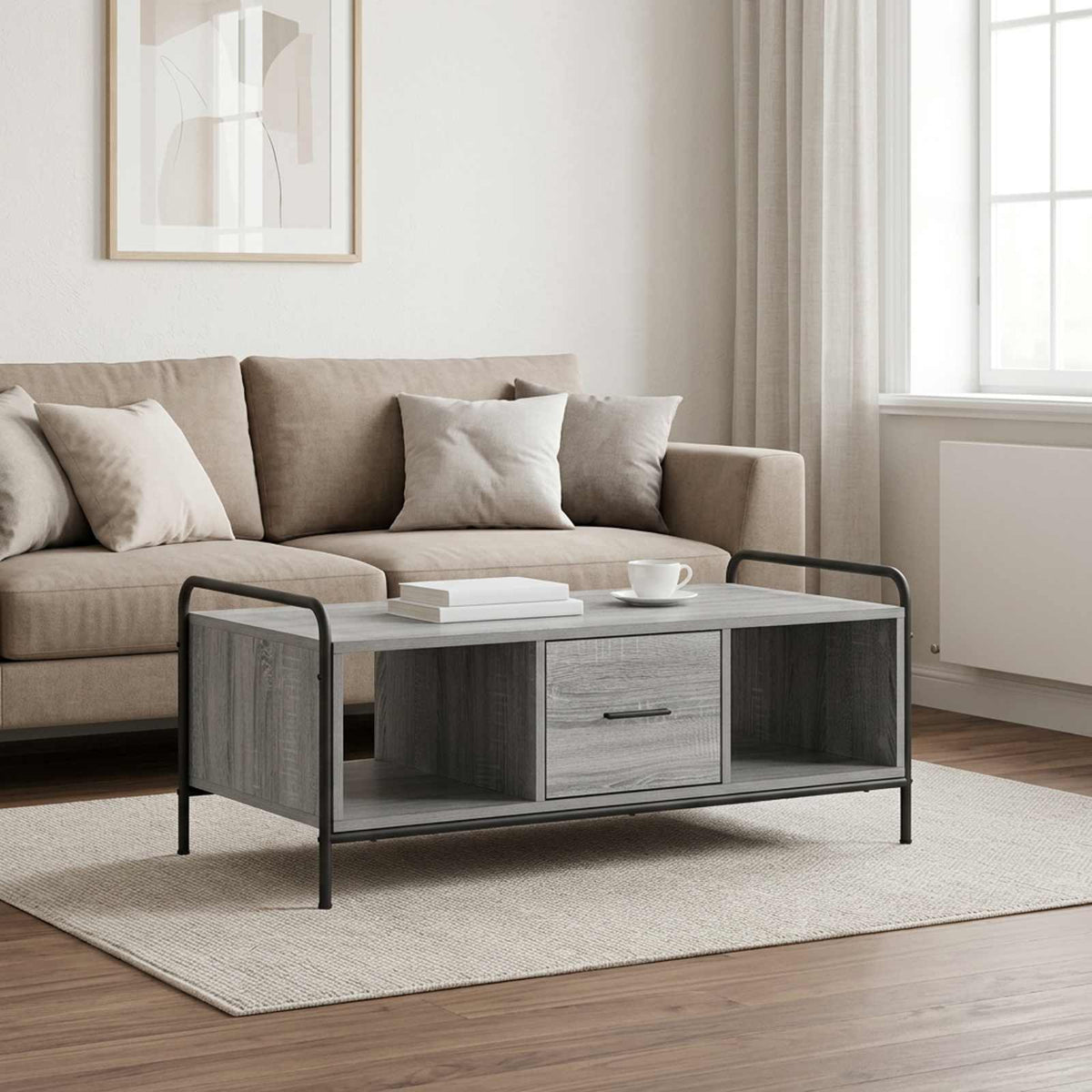 vidaXL Coffee Table Grey Sonoma 99.5 x 49 x 41 cm Engineered Wood
