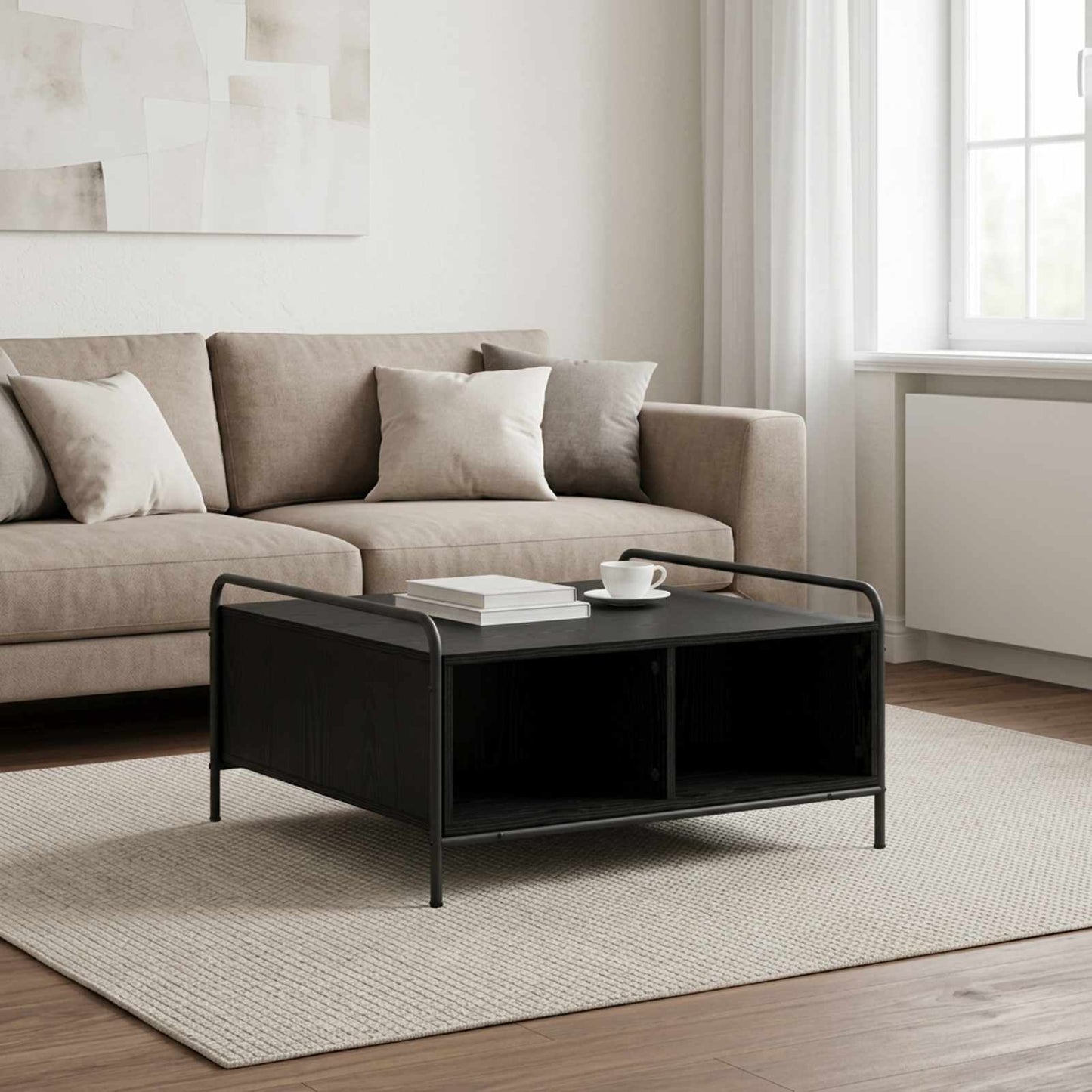 vidaXL Coffee Table Black Oak 80 x 80 x 41 cm Engineered Wood