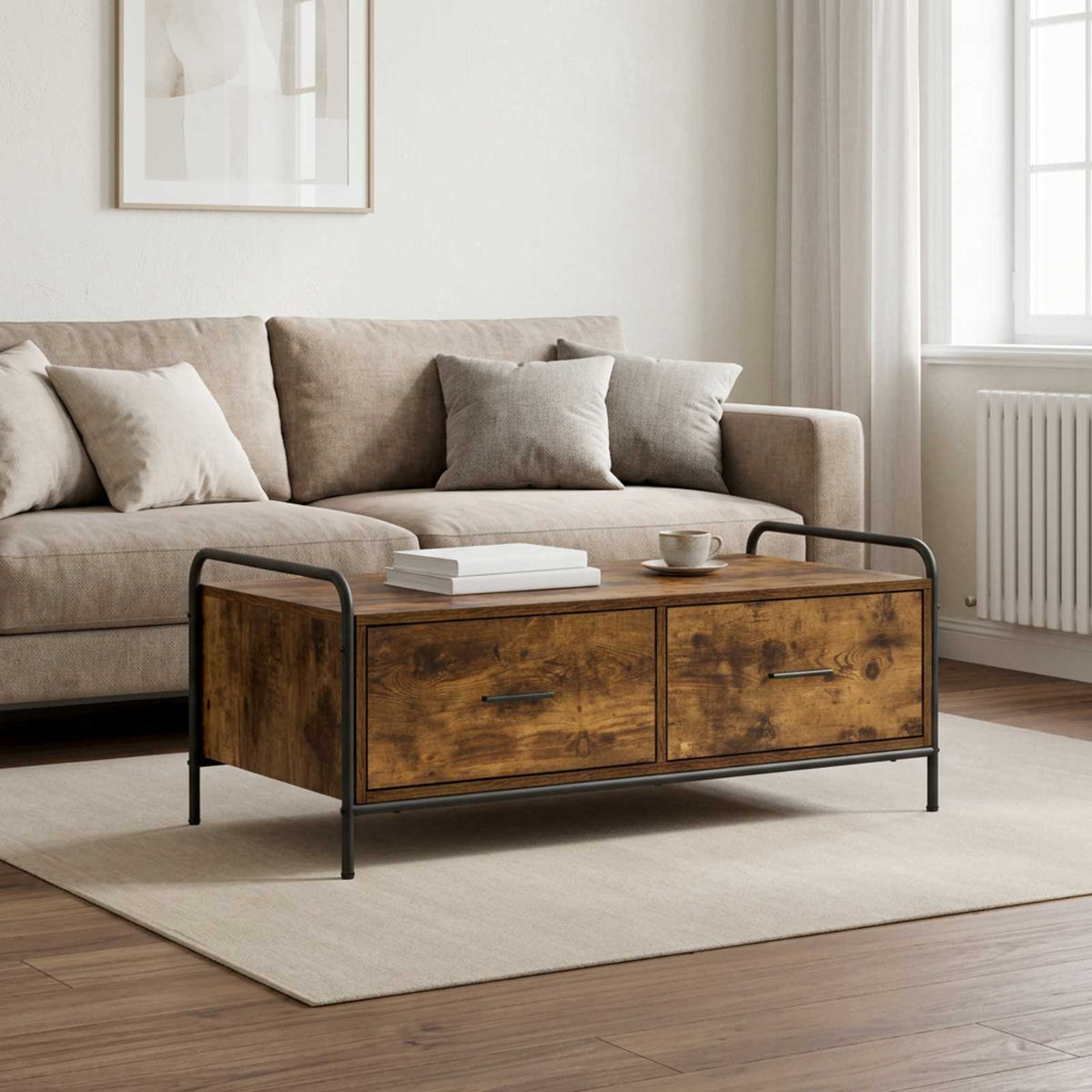 vidaXL Coffee Table Smoked Oak 99.5 x 49 x 41 cm Engineered Wood