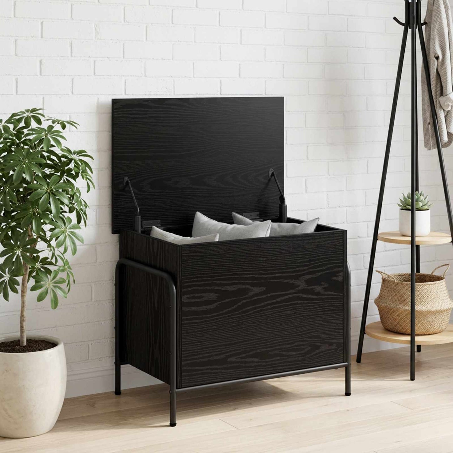 vidaXL Storage Box Black Oak 60 x 40 x 49.5 cm Engineered Wood