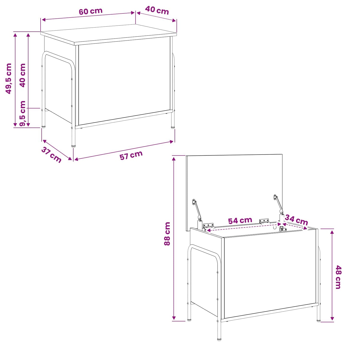 vidaXL Storage Box Sonoma Oak 60 x 40 x 49.5 cm Engineered Wood