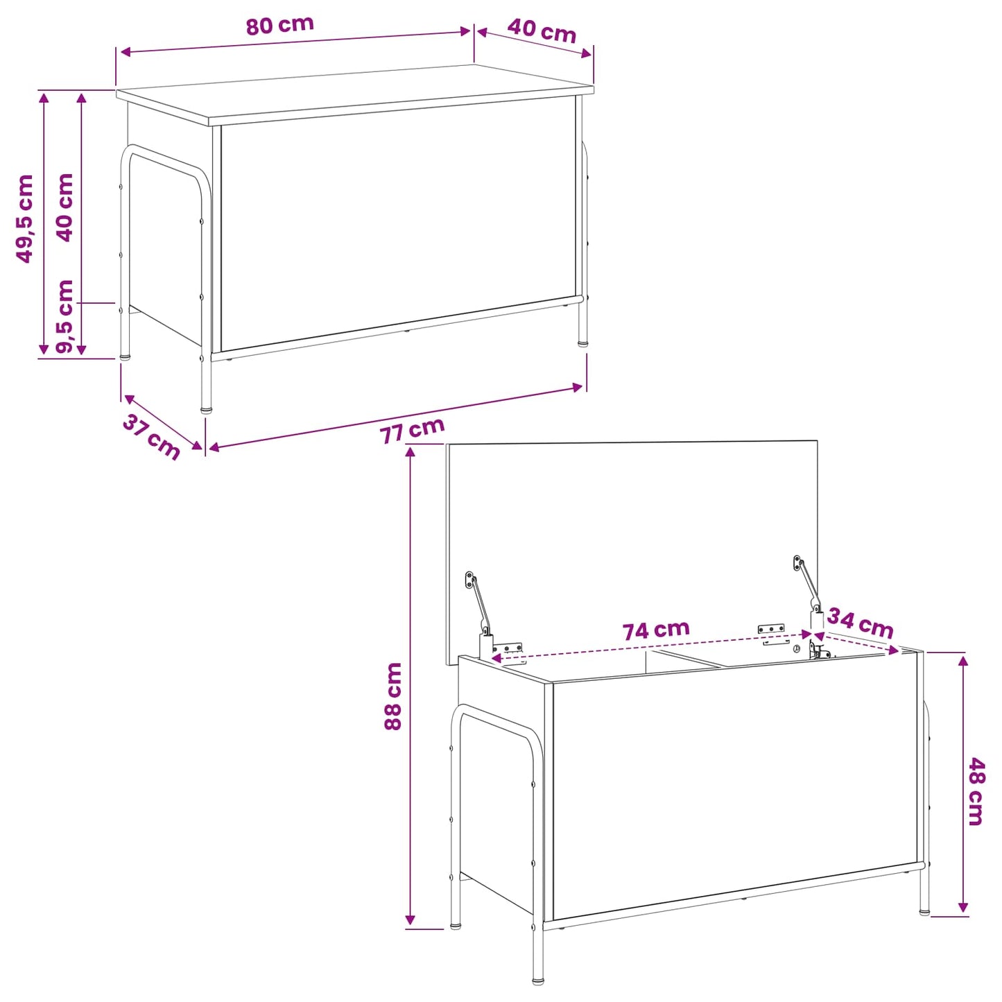 vidaXL Storage Box Sonoma Oak 80 x 40 x 49.5 cm Engineered Wood