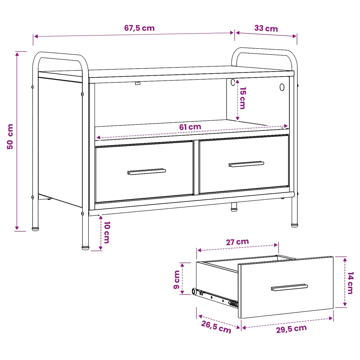 vidaXL TV Cabinet 67.5 x 33 x 50 cm Grey Sonoma Engineered Wood