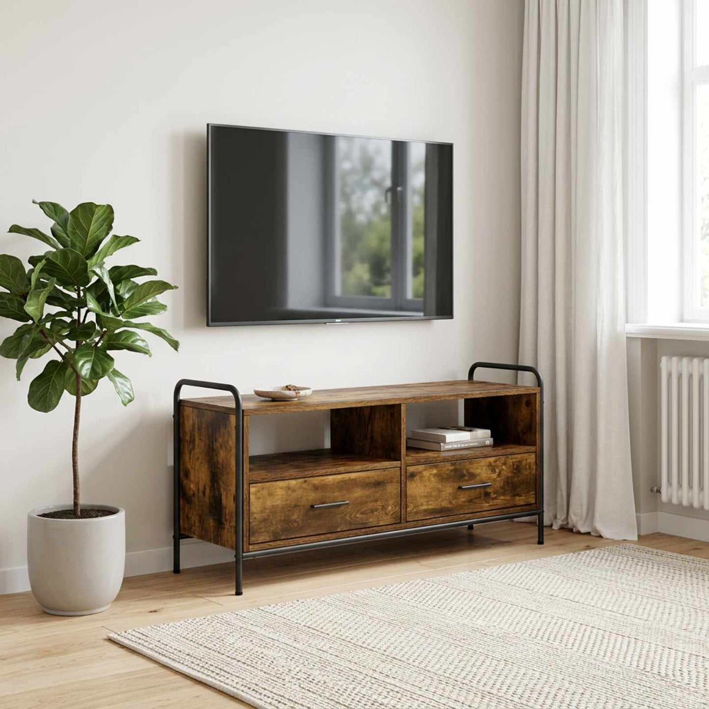 vidaXL TV Cabinet 99.5 x 33 x 50 cm Smoked Oak Engineered Wood