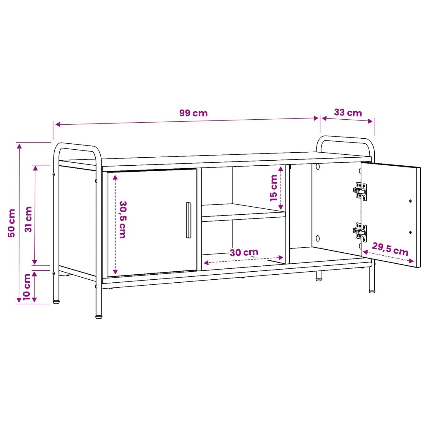 vidaXL TV Cabinet 99 x 33 x 50 cm Black Oak Engineered Wood