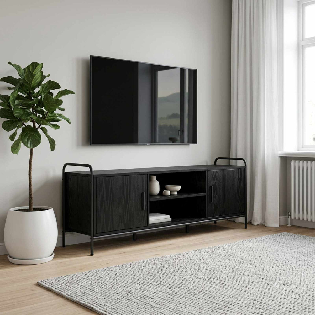 vidaXL TV Cabinet 133 x 33 x 50 cm Black Oak Engineered Wood