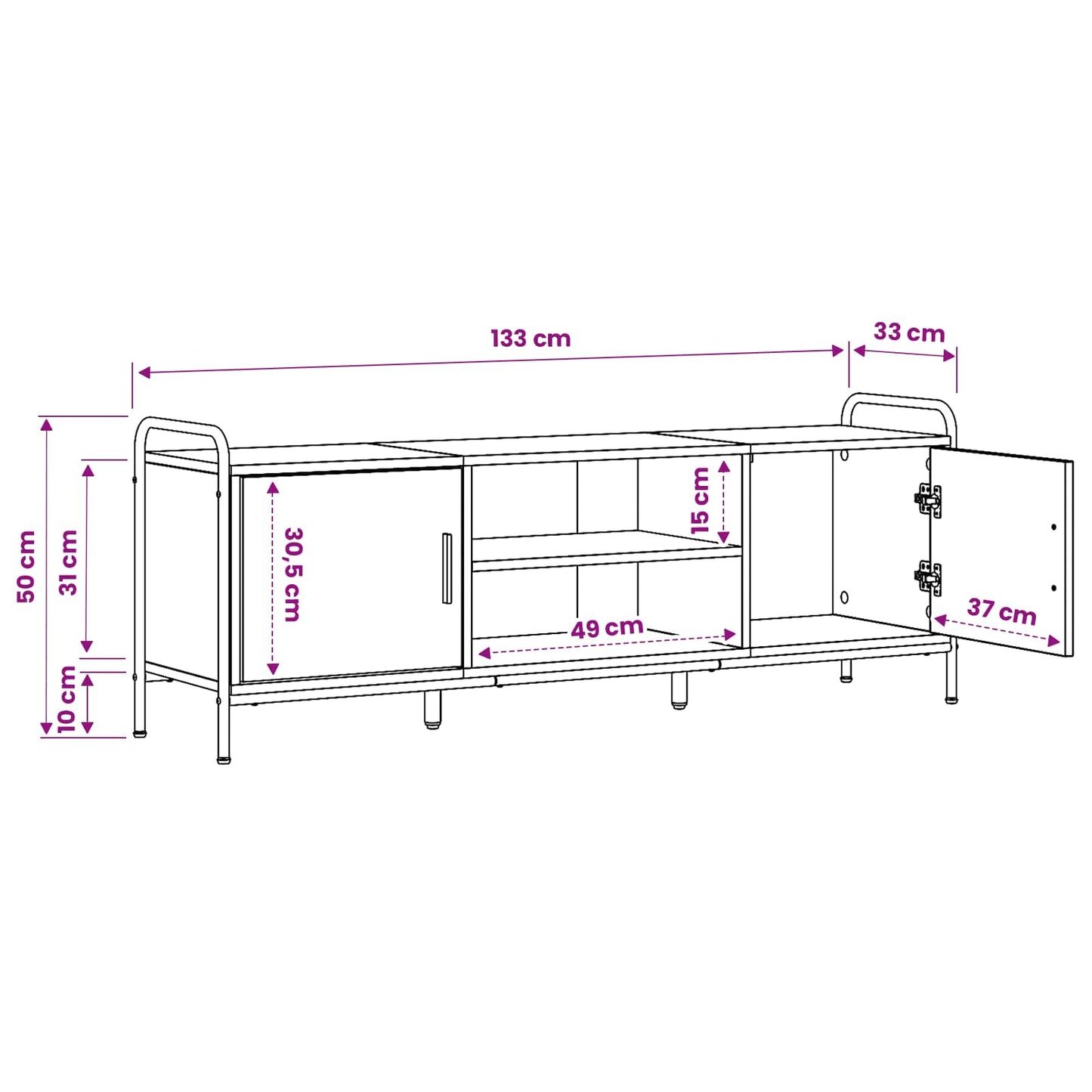 vidaXL TV Cabinet 133 x 33 x 50 cm Smoked Oak Engineered Wood