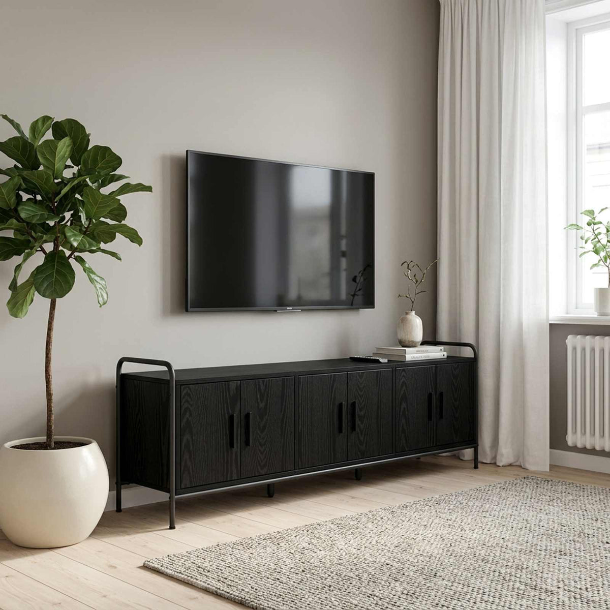vidaXL TV Cabinet 146 x 33 x 50 cm Black Oak Engineered Wood