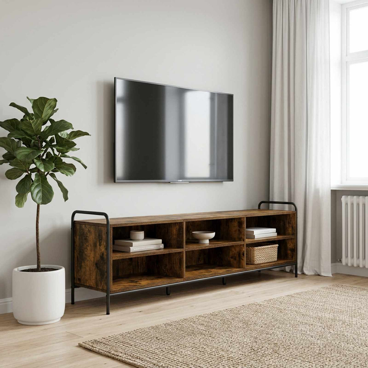 vidaXL TV Cabinet 167.5 x 36.5 x 50 cm Smoked Oak Engineered Wood