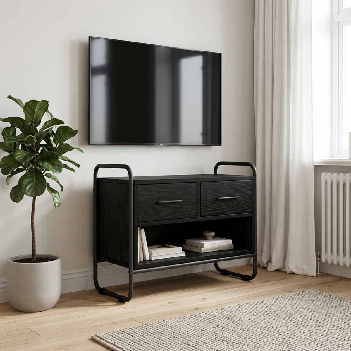 vidaXL TV Cabinet 60 x 30 x 50 cm Black Oak Engineered Wood