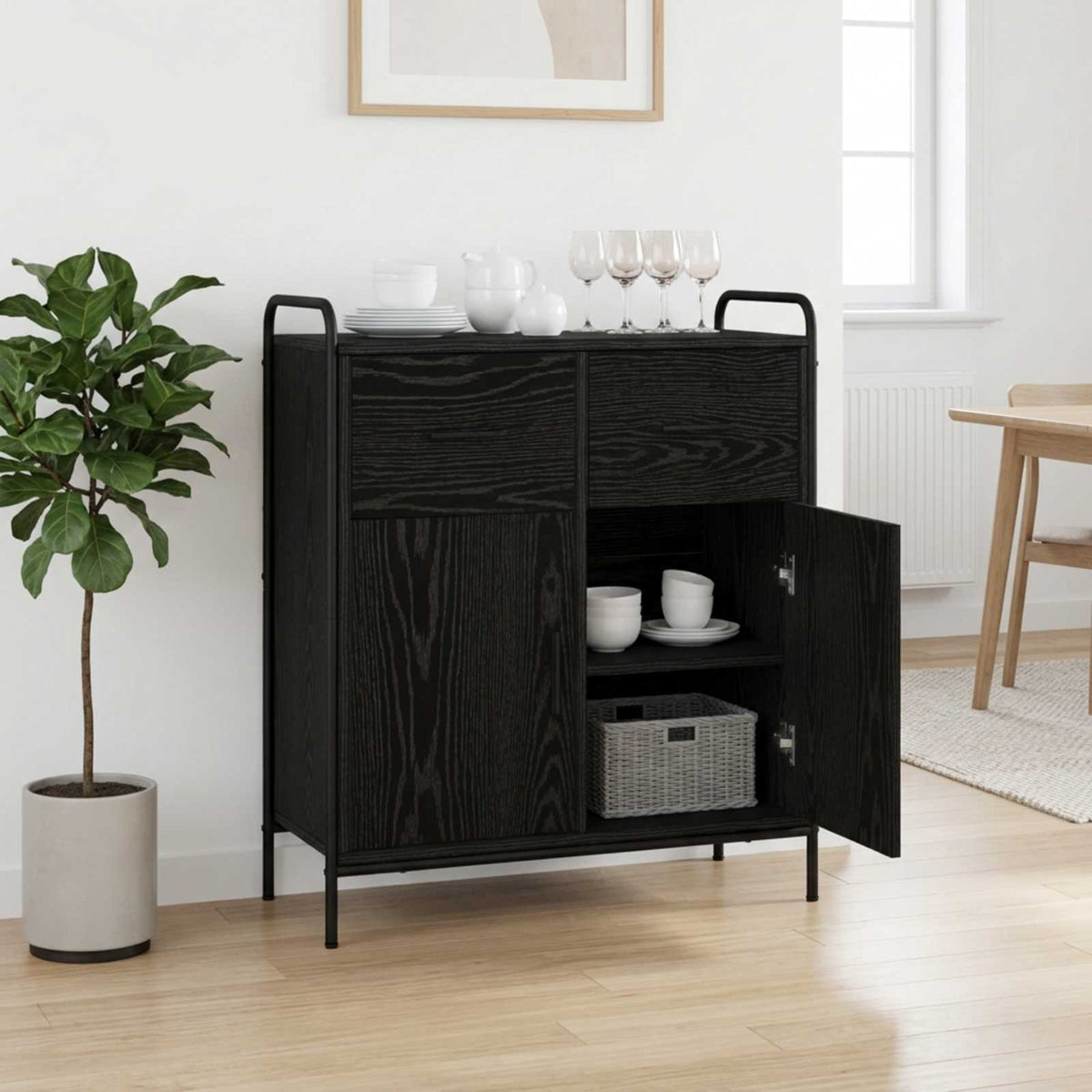 vidaXL Sideboard Black Oak 73 x 33 x 81 cm Engineered Wood