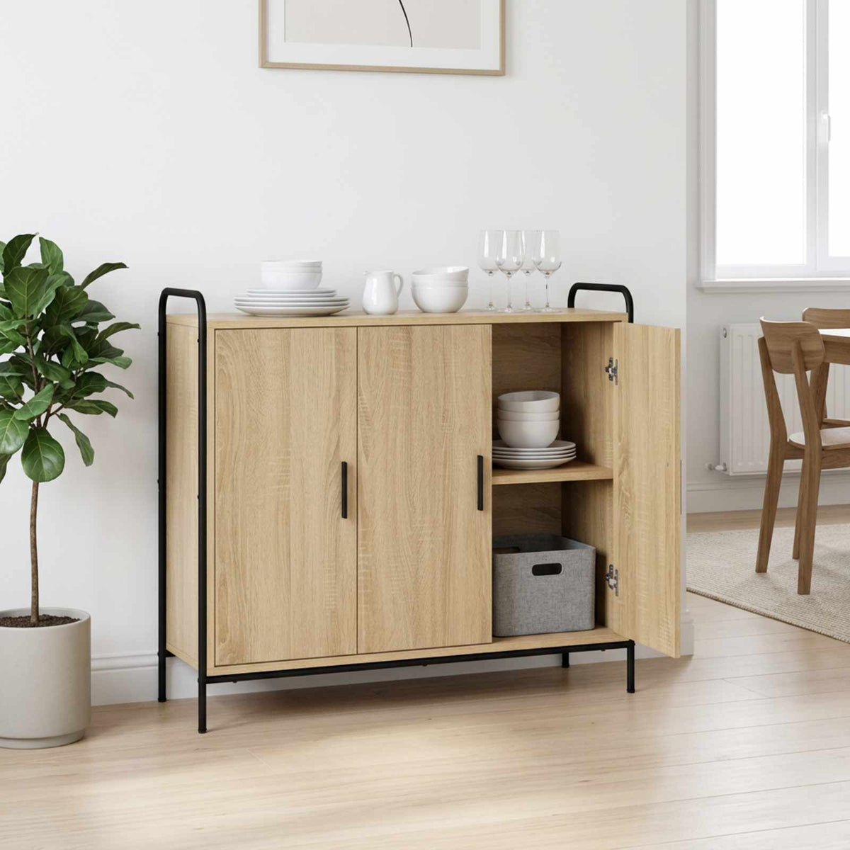 vidaXL Sideboard Sonoma Oak 98.5 x 33 x 81 cm Engineered Wood