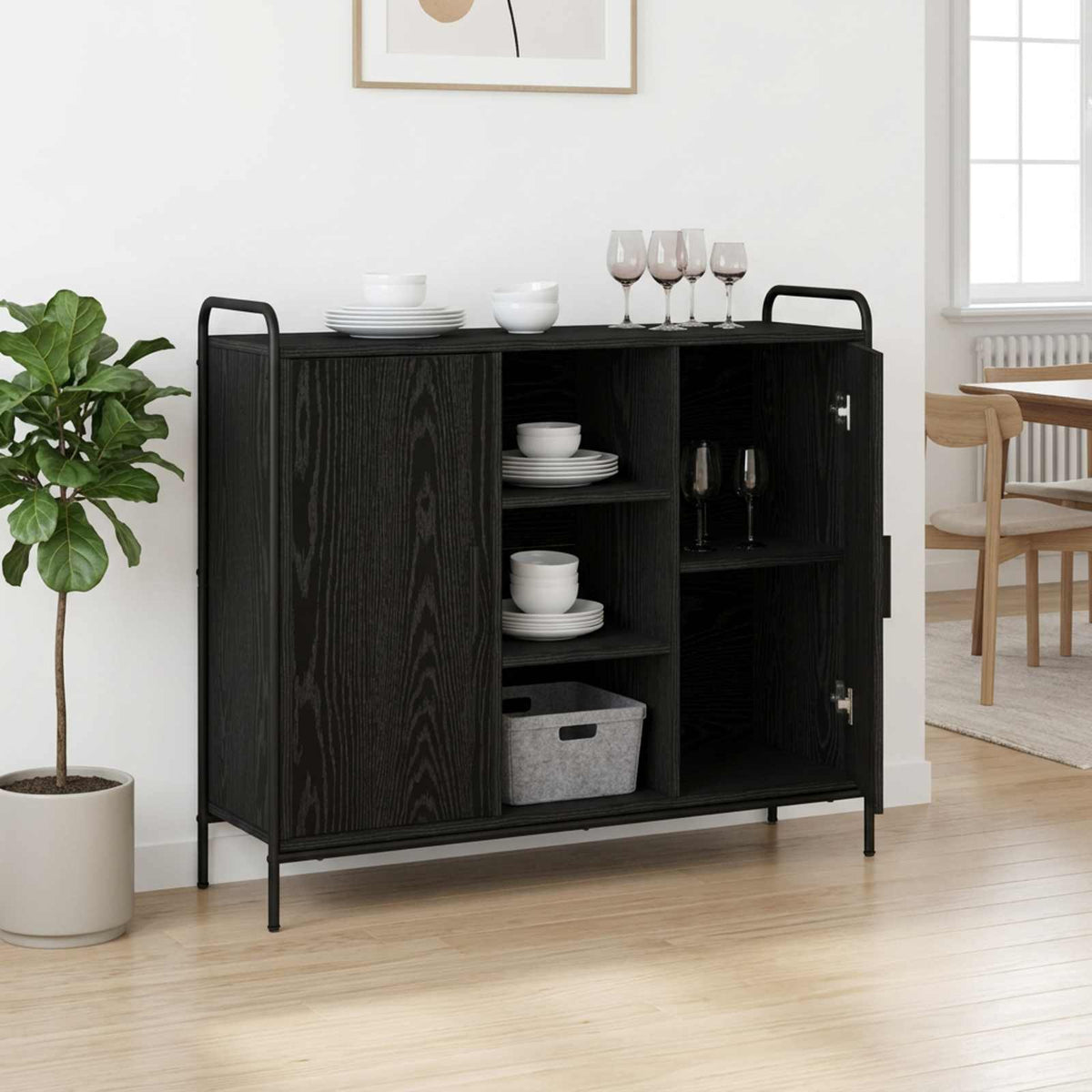 vidaXL Sideboard Black Oak 98.5 x 33 x 81 cm Engineered Wood