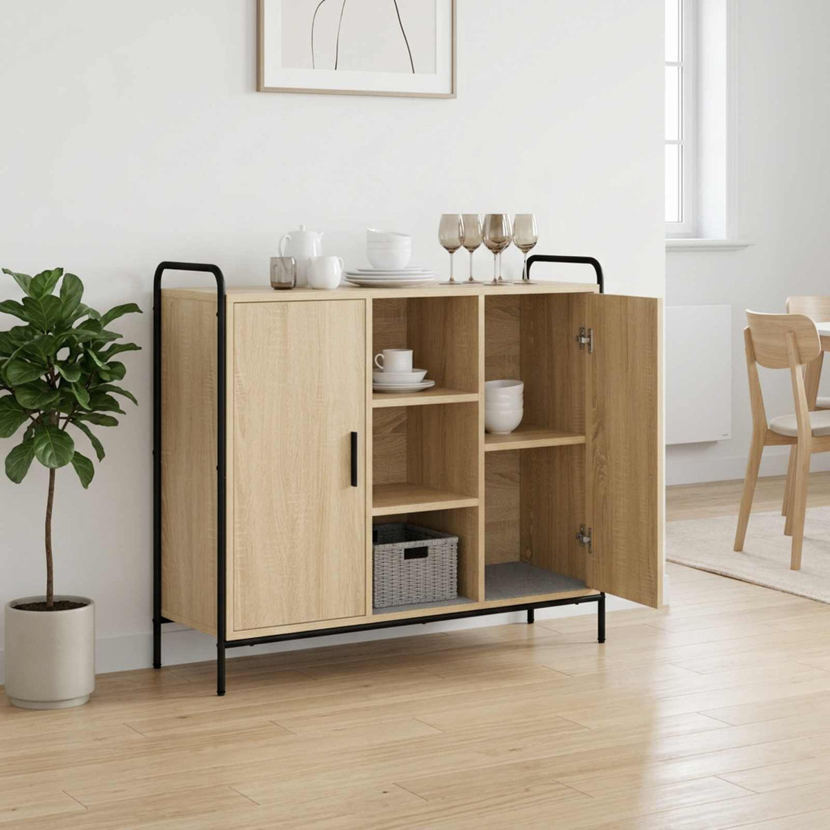 vidaXL Sideboard Sonoma Oak 98.5 x 33 x 81 cm Engineered Wood