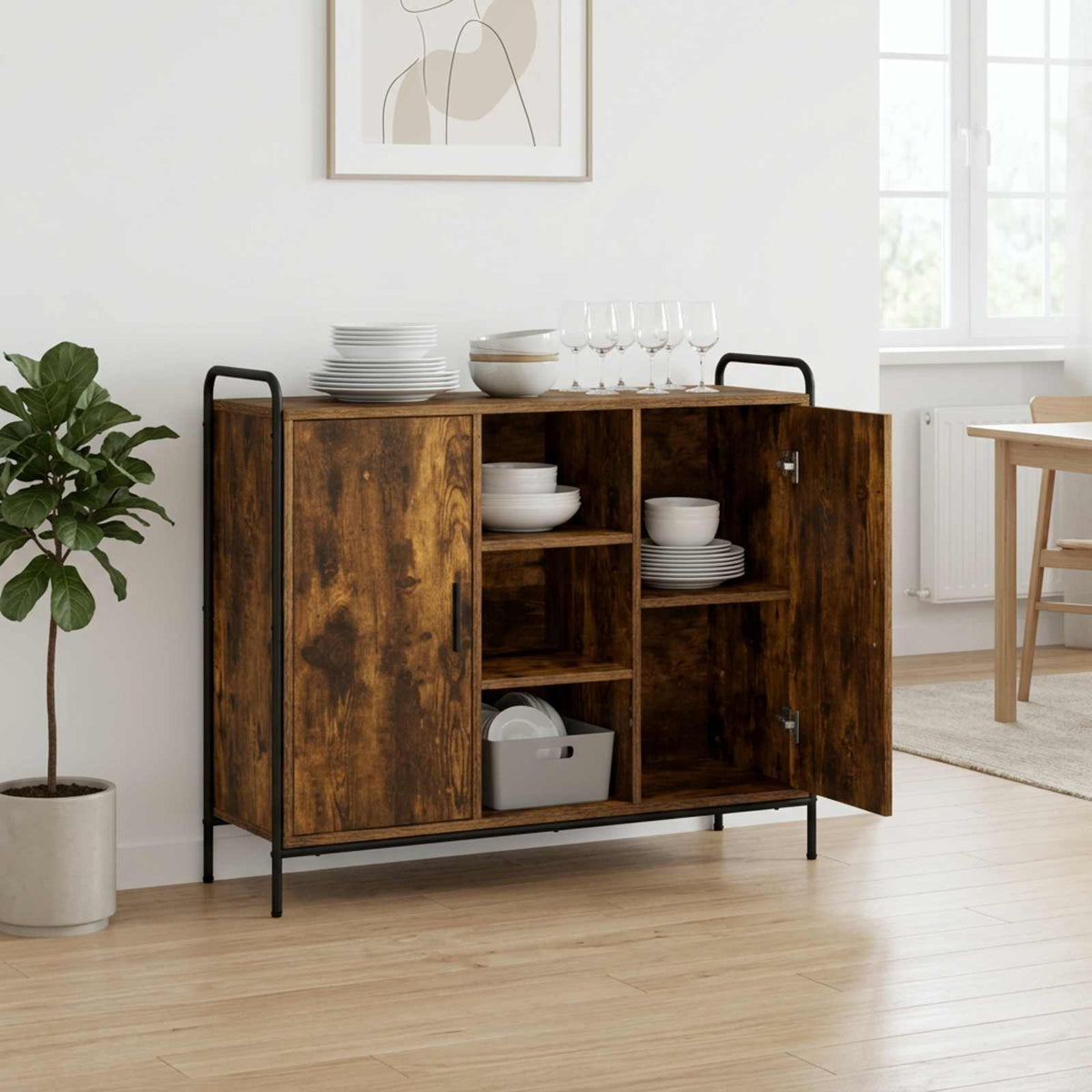vidaXL Sideboard Smoked Oak 98.5 x 33 x 81 cm Engineered Wood
