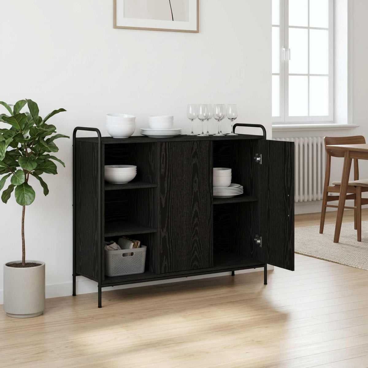 vidaXL Sideboard Black Oak 98.5 x 33 x 81 cm Engineered Wood