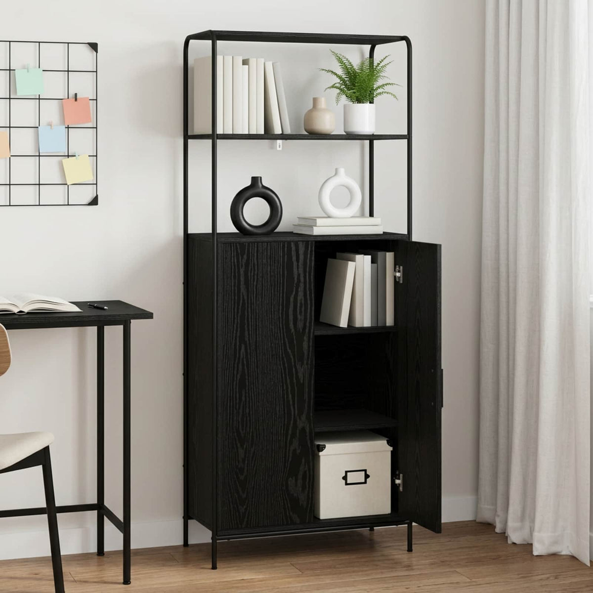 vidaXL Highboard Black Oak 65 x 33 x 161 cm Engineered Wood